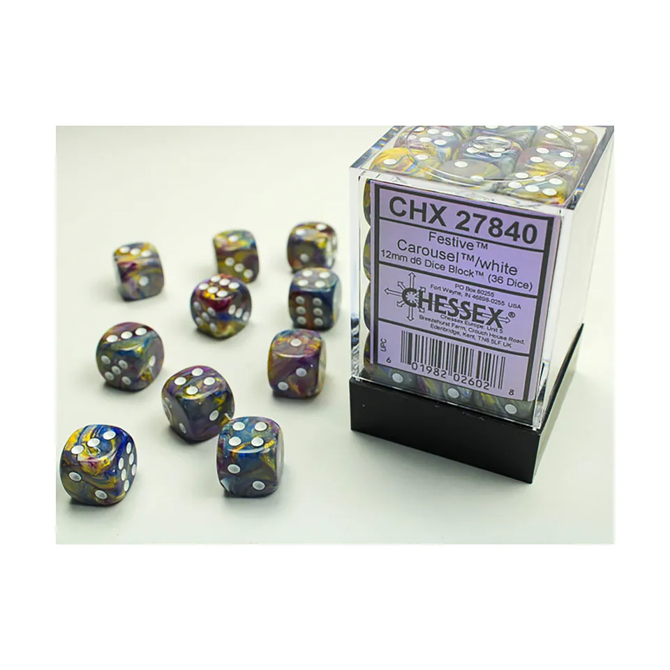 Chessex Festive Carousel kostky D6 bílé 36 ks 12 mm