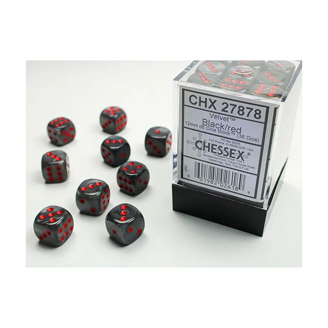 Chessex Velvet D6 sada kostek Black-Red 36 ks 12mm