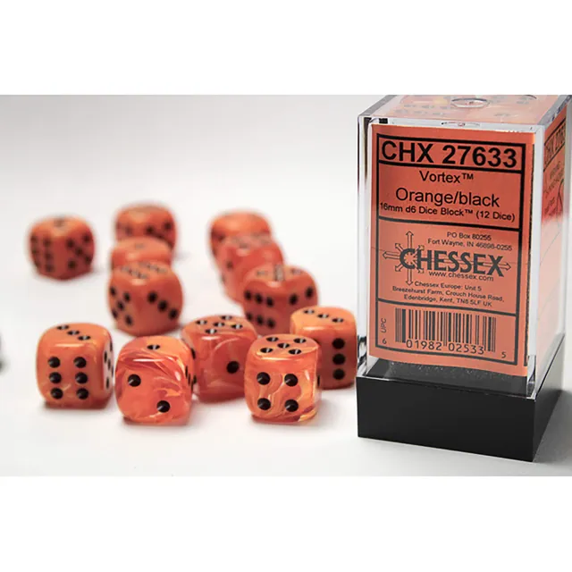 Chessex Vortex D6 12x16mm kostky Orange Black