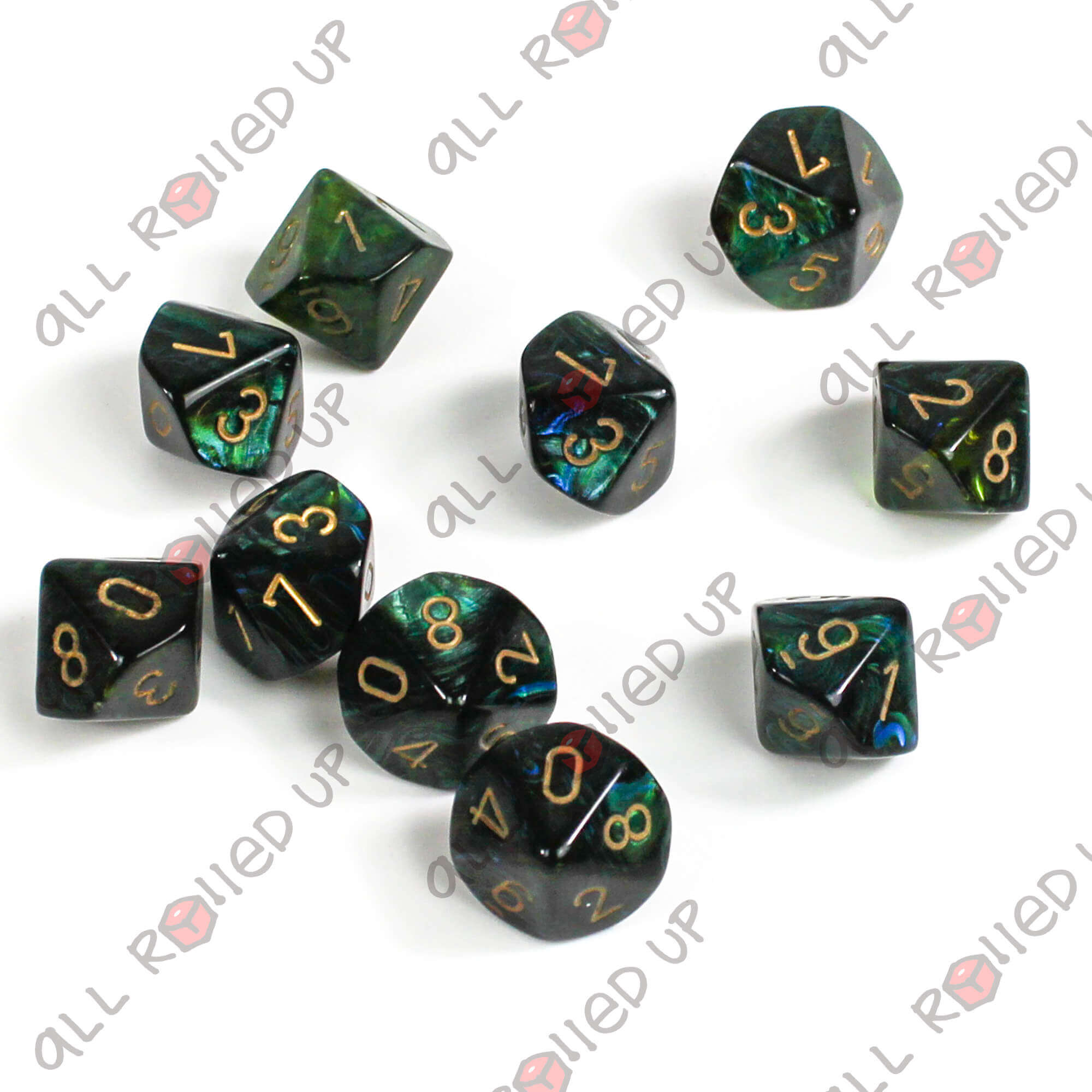 Chessex Scarab D10 sada 10 kostek Jade Gold