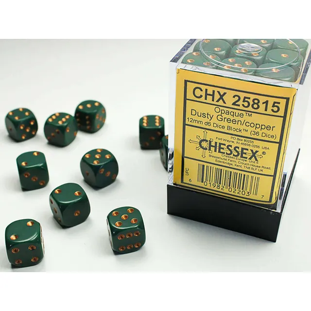 Chessex Opaque sada kostek D6 Dusty Green 36 ks