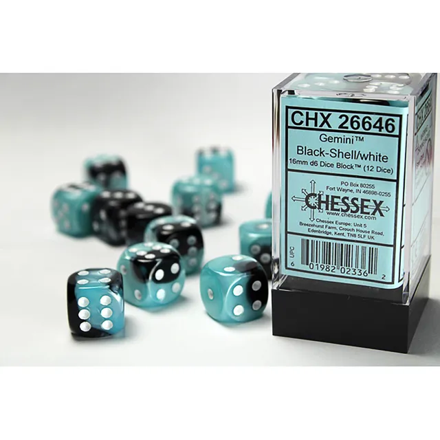 Chessex Gemini sada kostek Black-Shell White 12ks D6