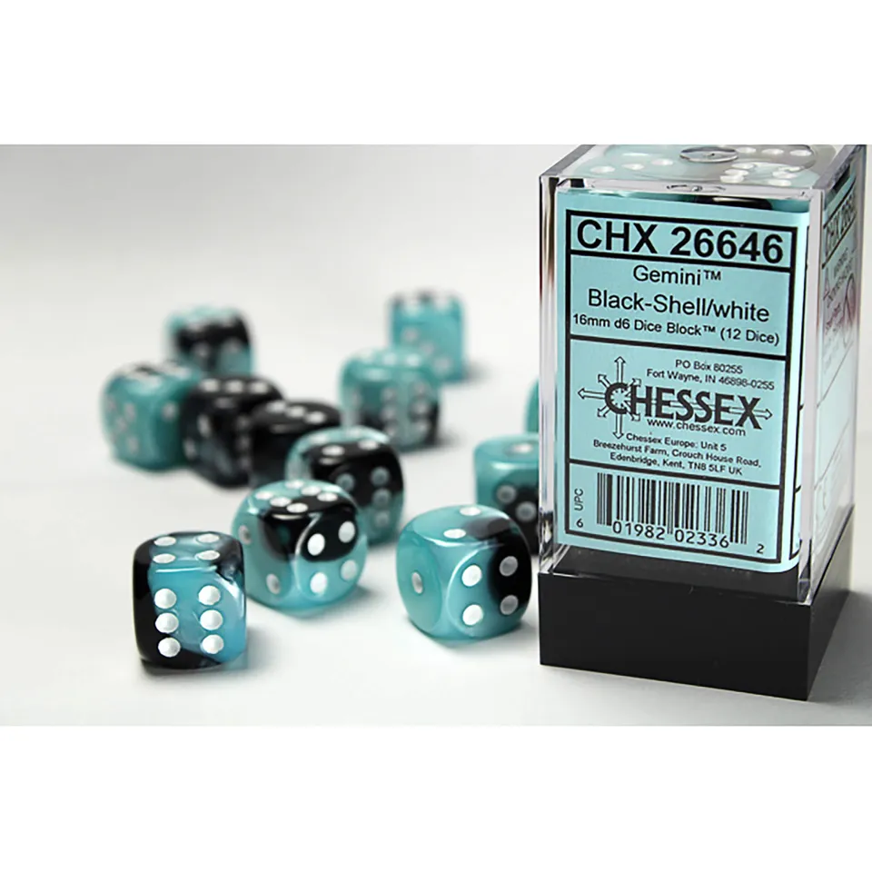 Chessex Gemini sada kostek Black-Shell White 12ks D6