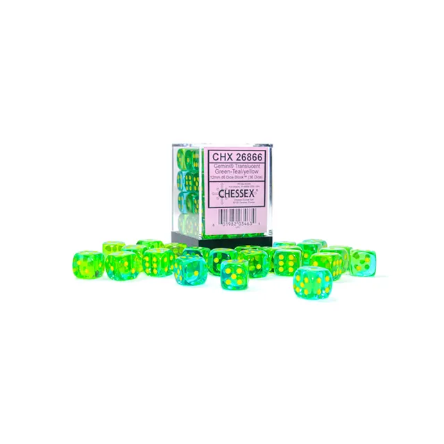 Chessex Gemini Green-Teal sada kostek 36x D6 12mm