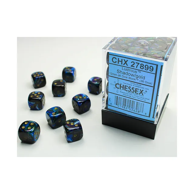 Chessex Lustrous Shadow Gold kostky D6 12mm 36ks