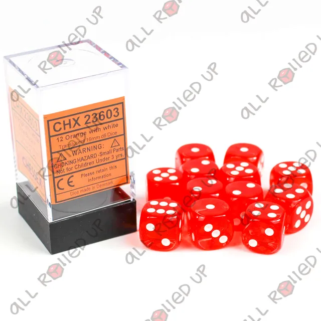 Chessex Translucent D6 16mm kostky oranžové 12 ks