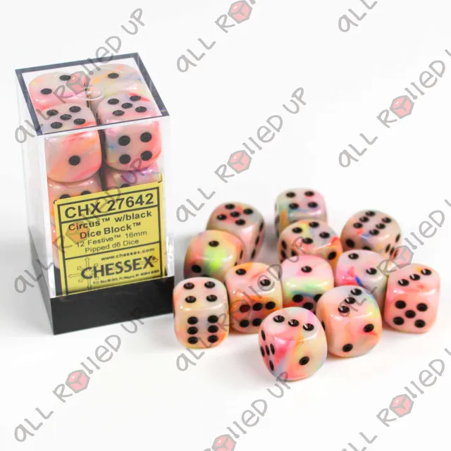 Chessex Festive Circus D6 sada kostek 12 ks černá