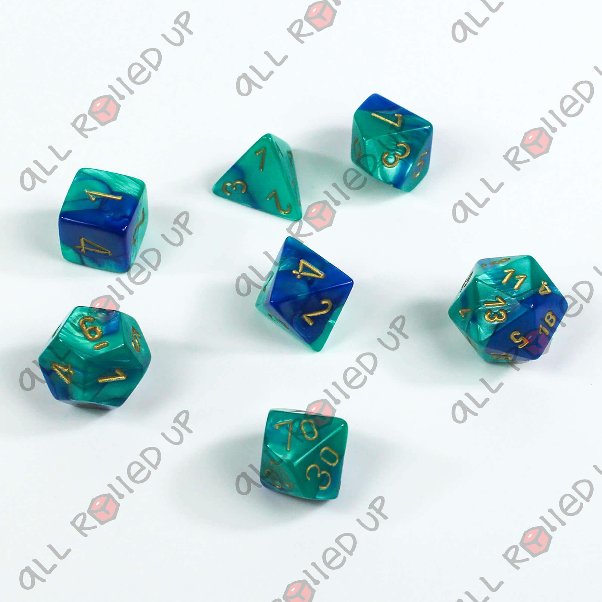 Chessex Gemini Blue-Teal sada kostek 7 ks se zlatou