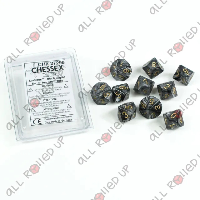 Chessex Lustrous CHX27298 sada kostek D10 černá 10 ks