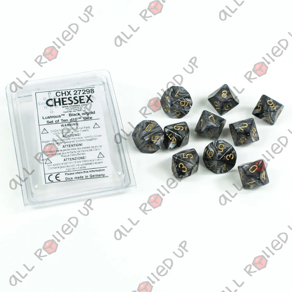 Chessex Lustrous CHX27298 sada kostek D10 černá 10 ks