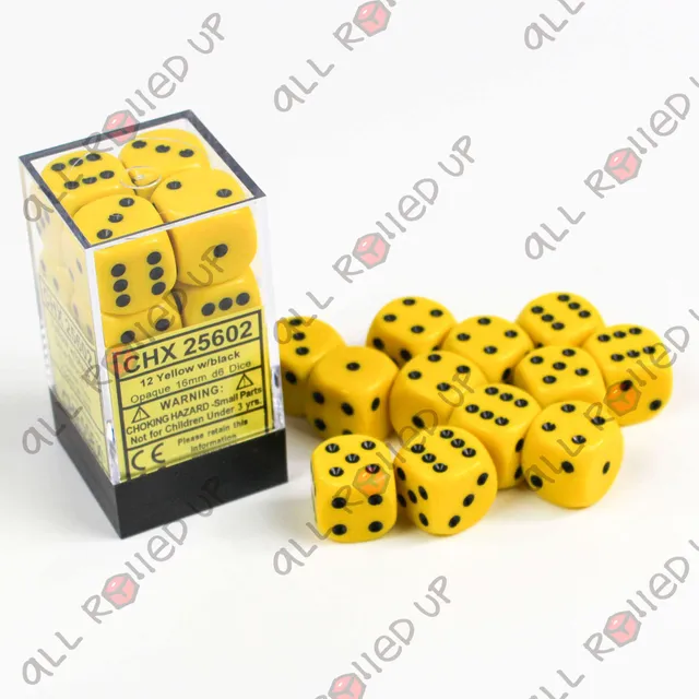Chessex Opaque kostky D6 žluté 12 ks 16 mm