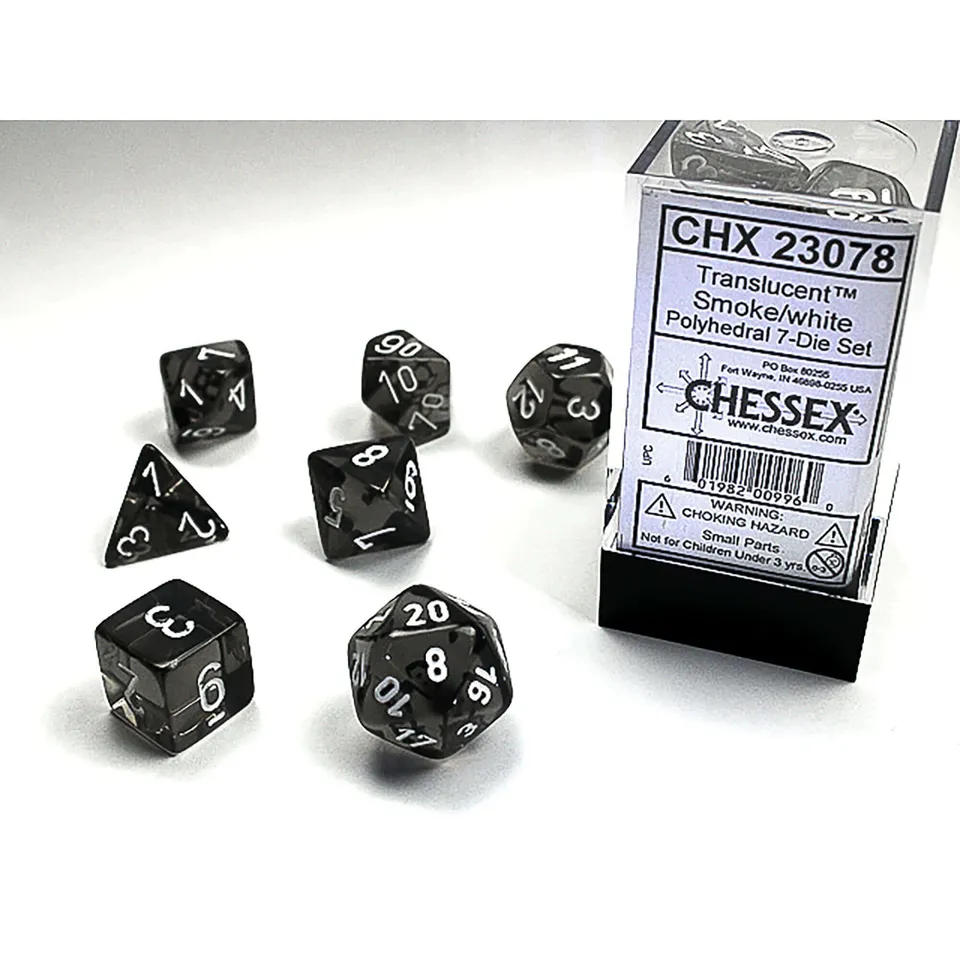 Chessex Translucent Smoke White sada kostek 7 ks průsvitná