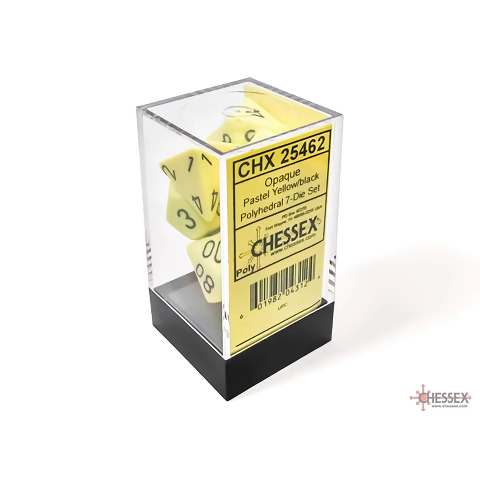 Chessex Opaque Pastel Yellow Black sada kostek 7 ks