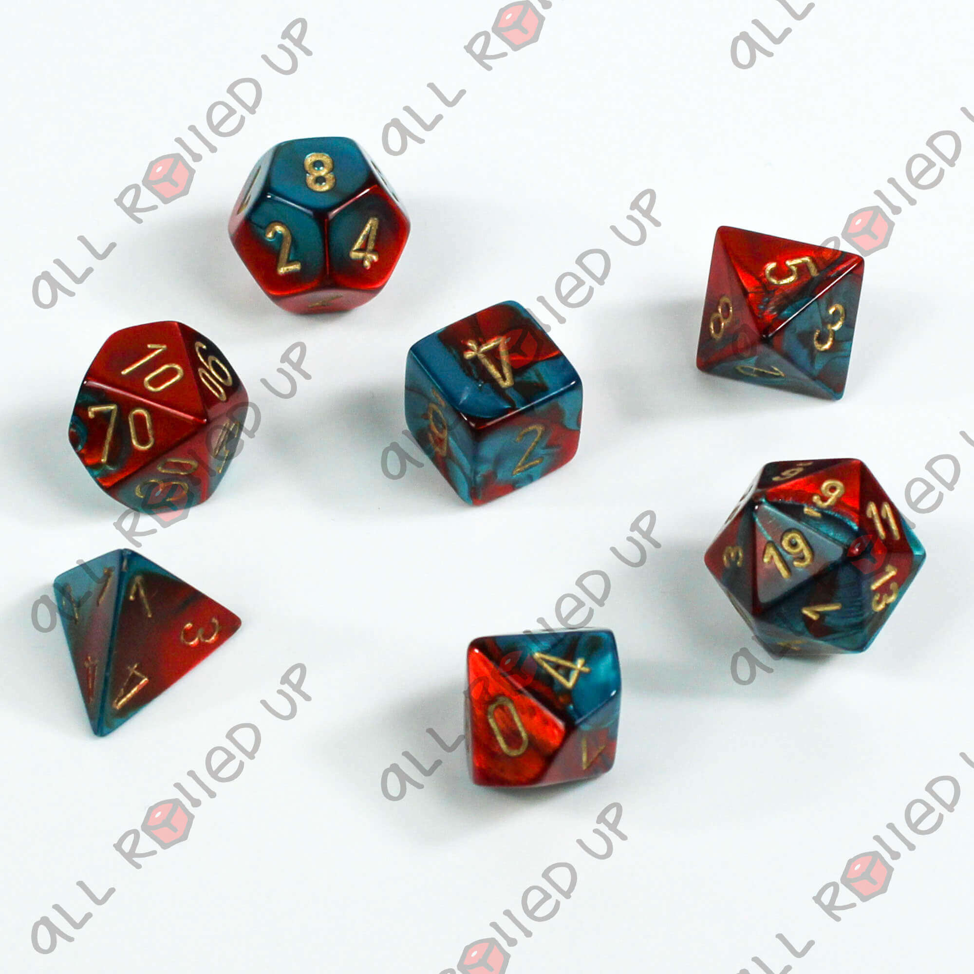 Chessex Gemini Red-Teal Gold sada kostek 7 ks dvoubarevná