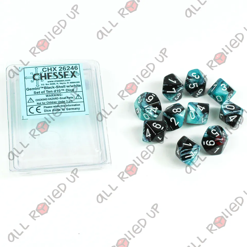 Chessex Gemini Black-Shell White sada kostek D10 10 ks