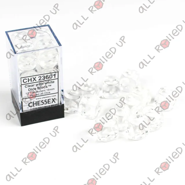 Chessex Translucent Clear White sada kostek D6 12 ks 16 mm