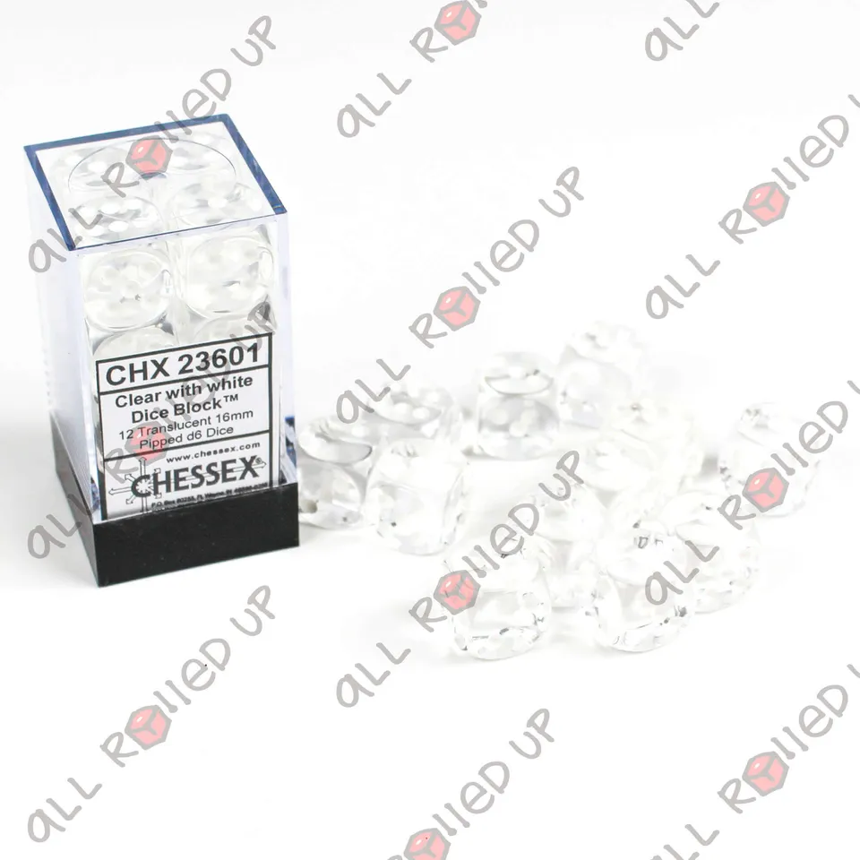 Chessex Translucent Clear White sada kostek D6 12 ks 16 mm