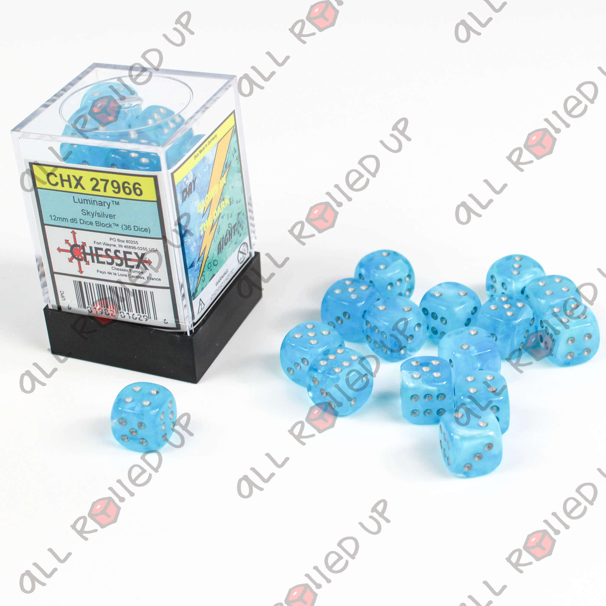 Chessex Luminary D6 CHX27966 sada kostek 36ks Sky Silver 12mm