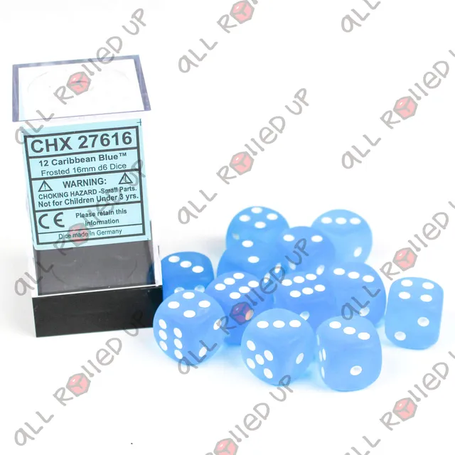 Chessex Frosted Caribbean Blue sada kostek D6 12 ks 16 mm