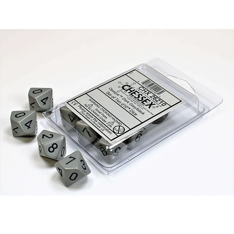 Chessex Opaque D10 sada kostek šedá černá 10 ks