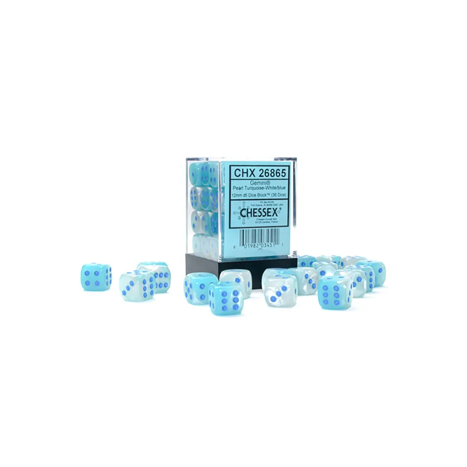 Chessex Gemini Pearl Turquoise D6 kostky 36ks 12mm