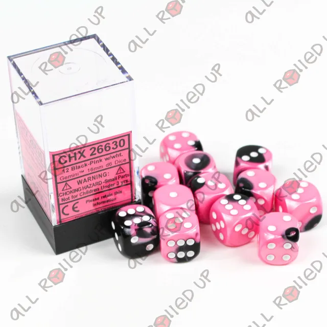 Chessex Gemini D6 sada kostek 12 ks Black-Pink
