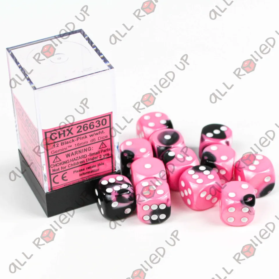 Chessex Gemini D6 sada kostek 12 ks Black-Pink
