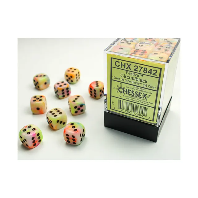 Chessex Festive Circus-black D6 12mm sada kostek 36 ks