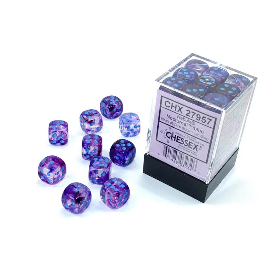 Chessex Nebula Nocturnal sada 36 kostek D6 12mm svítící