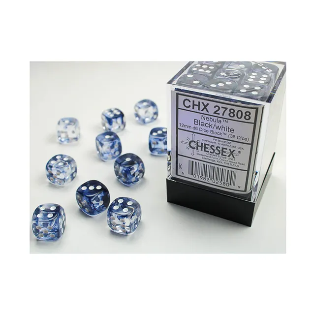 Chessex Nebula Black/White sada 36 kostek D6 12mm