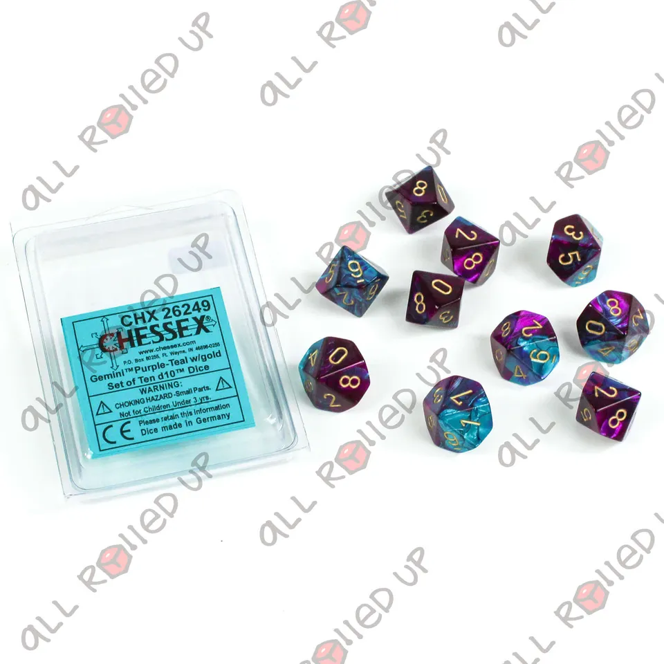 Chessex Gemini sada kostek D10 purple-teal 10 ks
