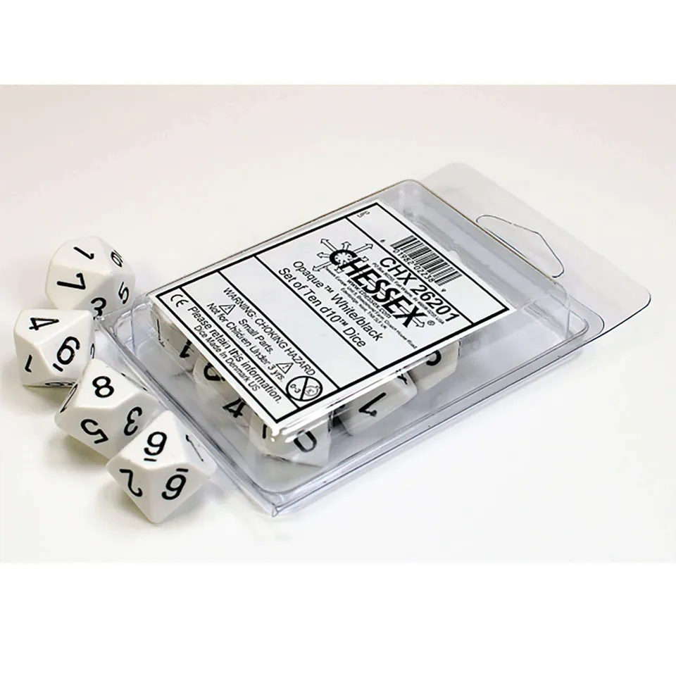 Chessex Opaque D10 CHX26201 sada kostek bílá 10 ks