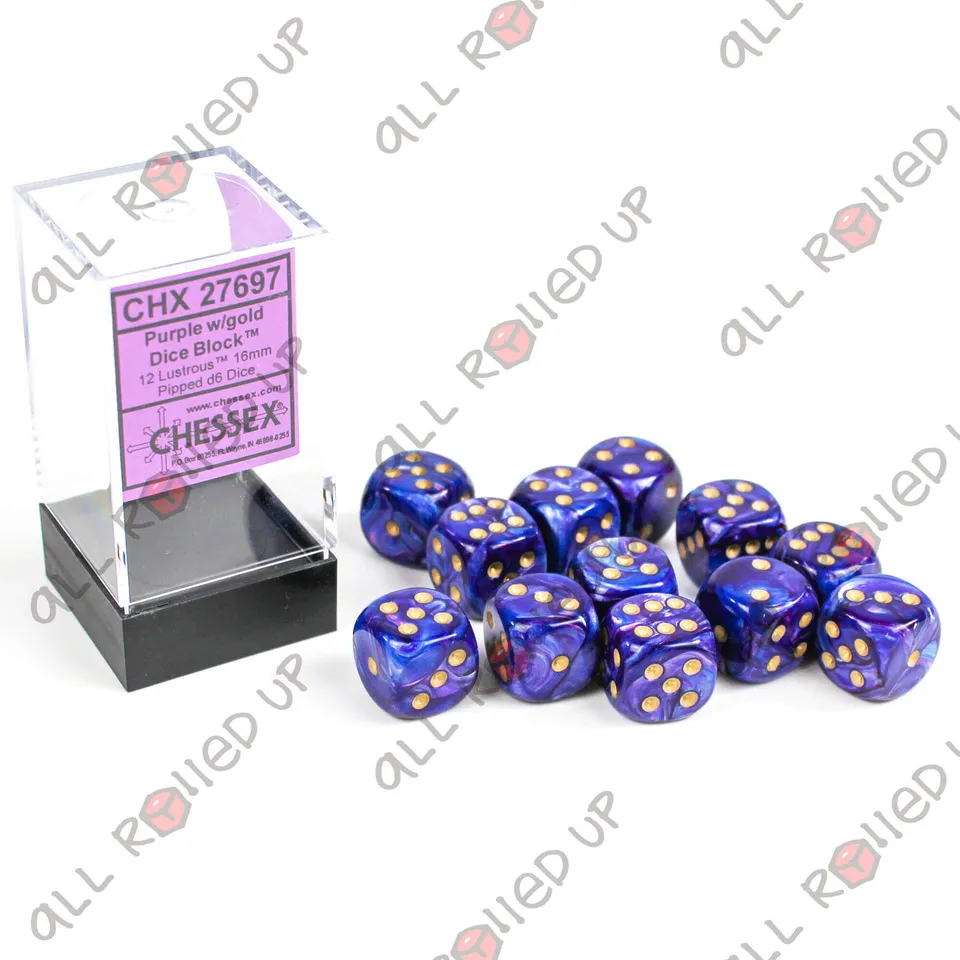 Chessex Lustrous D6 16mm fialové kostky 12 ks