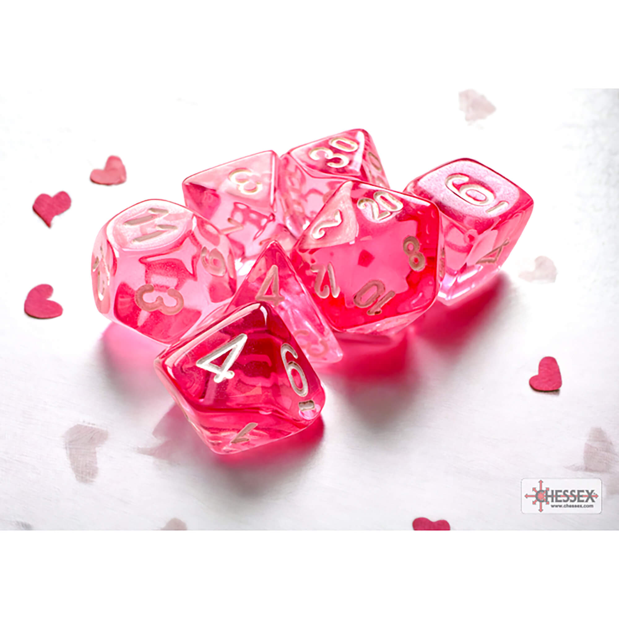 Chessex Translucent Pink mini kostky sada 7 ks růžová