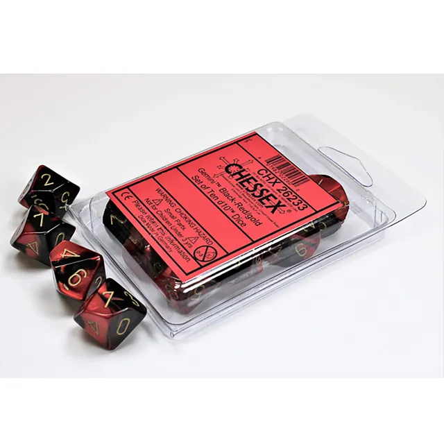 Chessex Gemini D10 kostky 10 ks Black-Red zlatá
