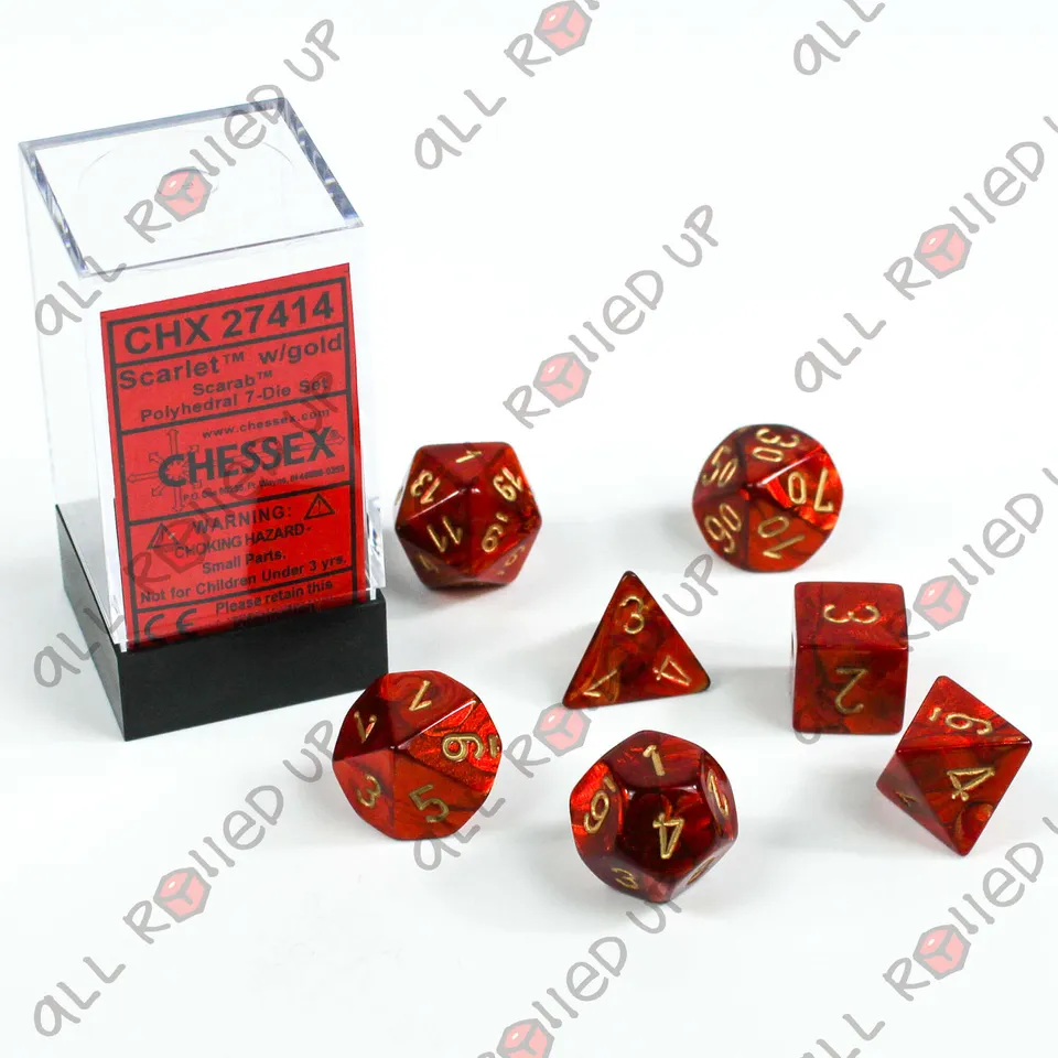 Chessex Scarab Scarlet Gold sada kostek 7 ks