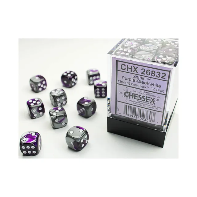 Chessex Gemini sada kostek D6 36ks Purple-Steel 12mm