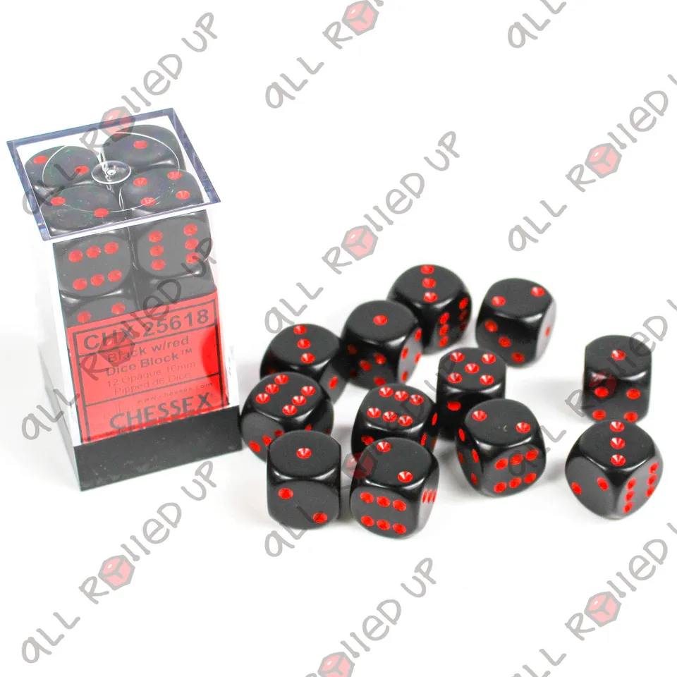 Chessex Opaque D6 sada kostek 12 ks černá červená