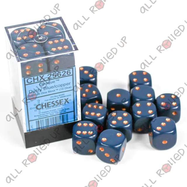 Chessex Opaque Dusty Blue sada kostek D6 12× 16 mm modrá