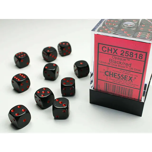 Chessex Opaque Black Red malé kostky d6 36 ks