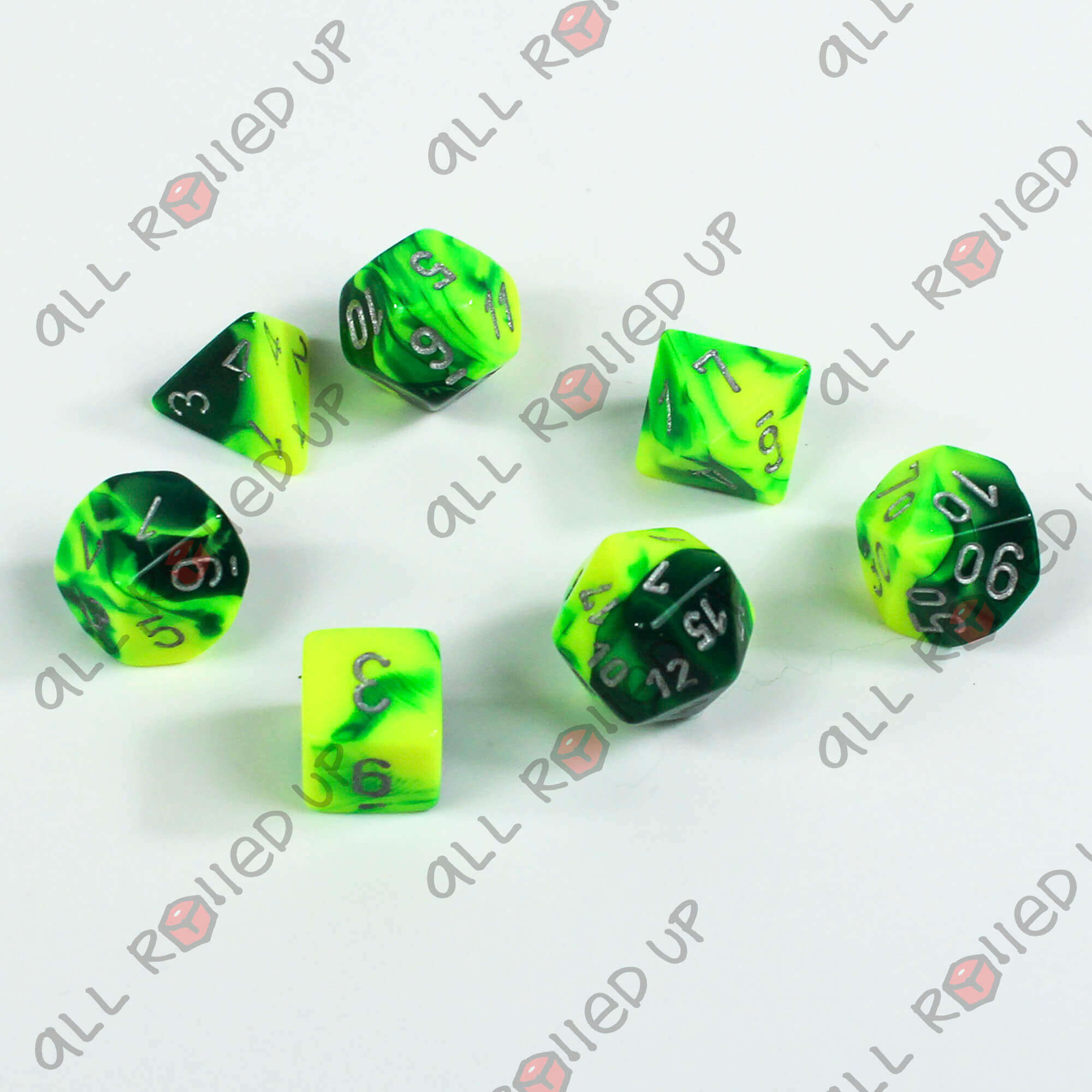 Chessex Gemini Green-Yellow sada kostek K6 12ks 16mm