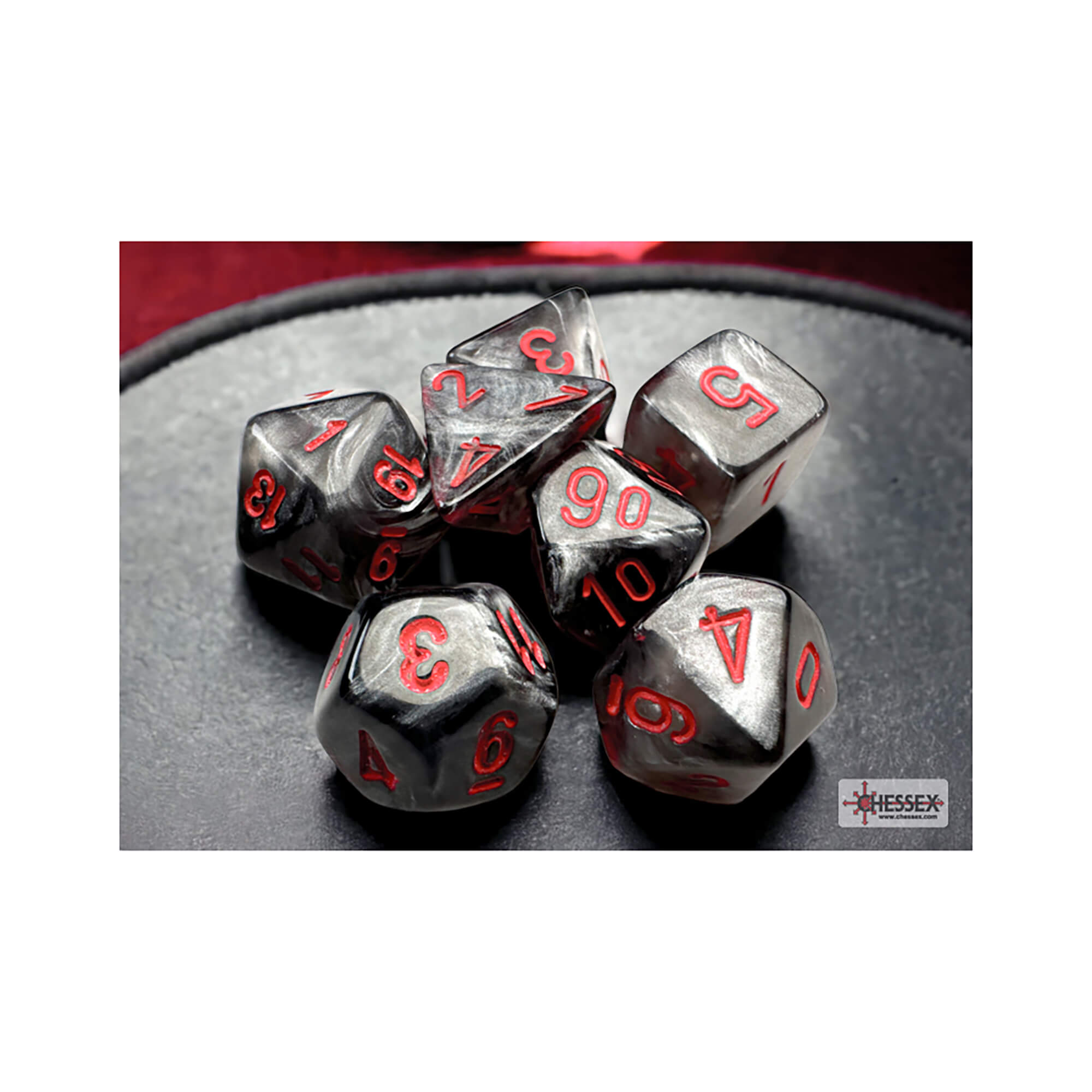 Chessex Mini 7 Velvet Black Red sada kostek 7ks
