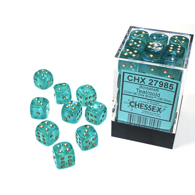 Chessex Borealis Teal Gold kostky 36 ks 12mm