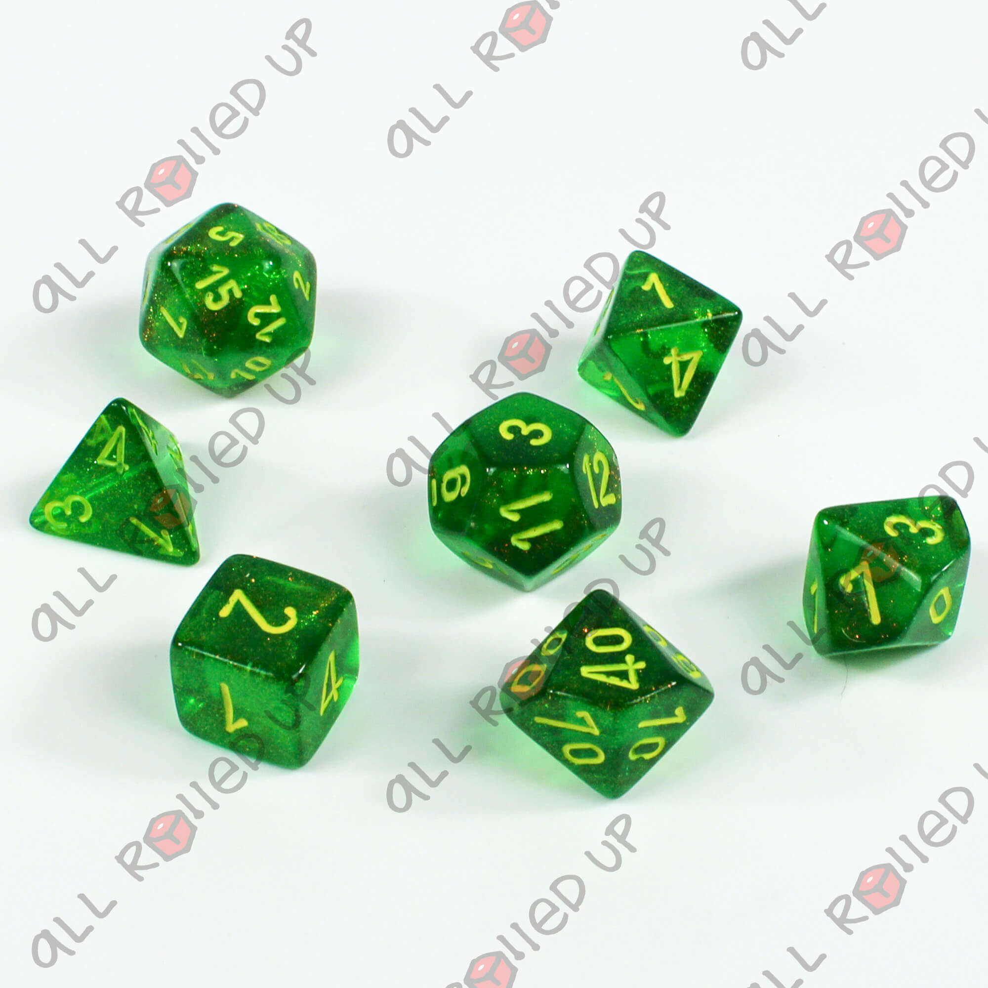 Chessex Borealis Maple Green sada kostek 7 ks třpytivá