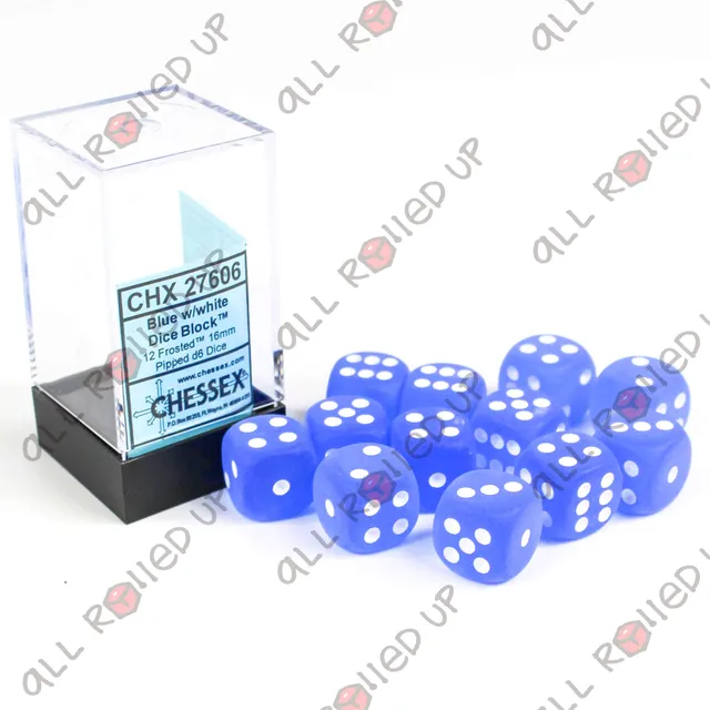 Chessex Frosted Blue/White sada kostek D6 12 ks 16 mm