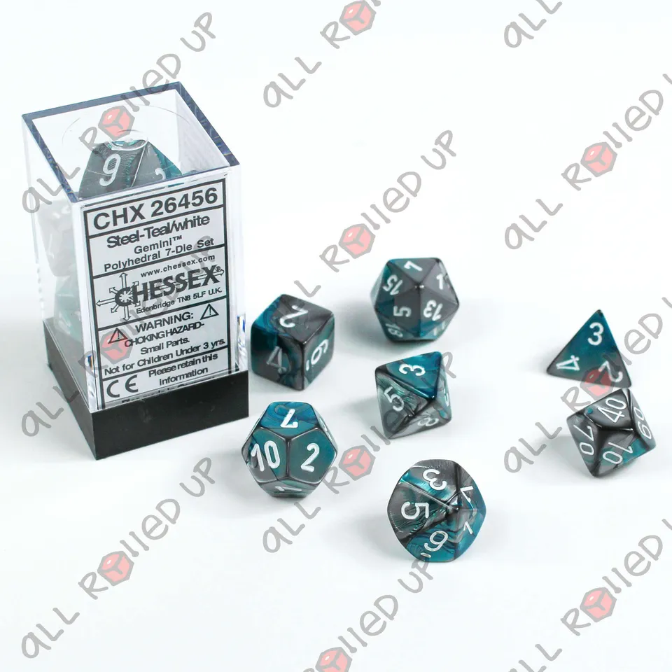 Chessex Gemini Steel-Teal sada kostek 7 ks dvoubarevná