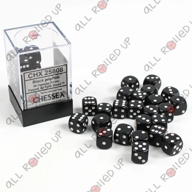 Chessex Opaque Black White kostky D6 12mm 36 ks