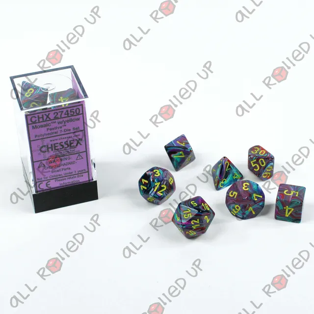 Chessex Festive Mosaic sada kostek 7ks žlutá