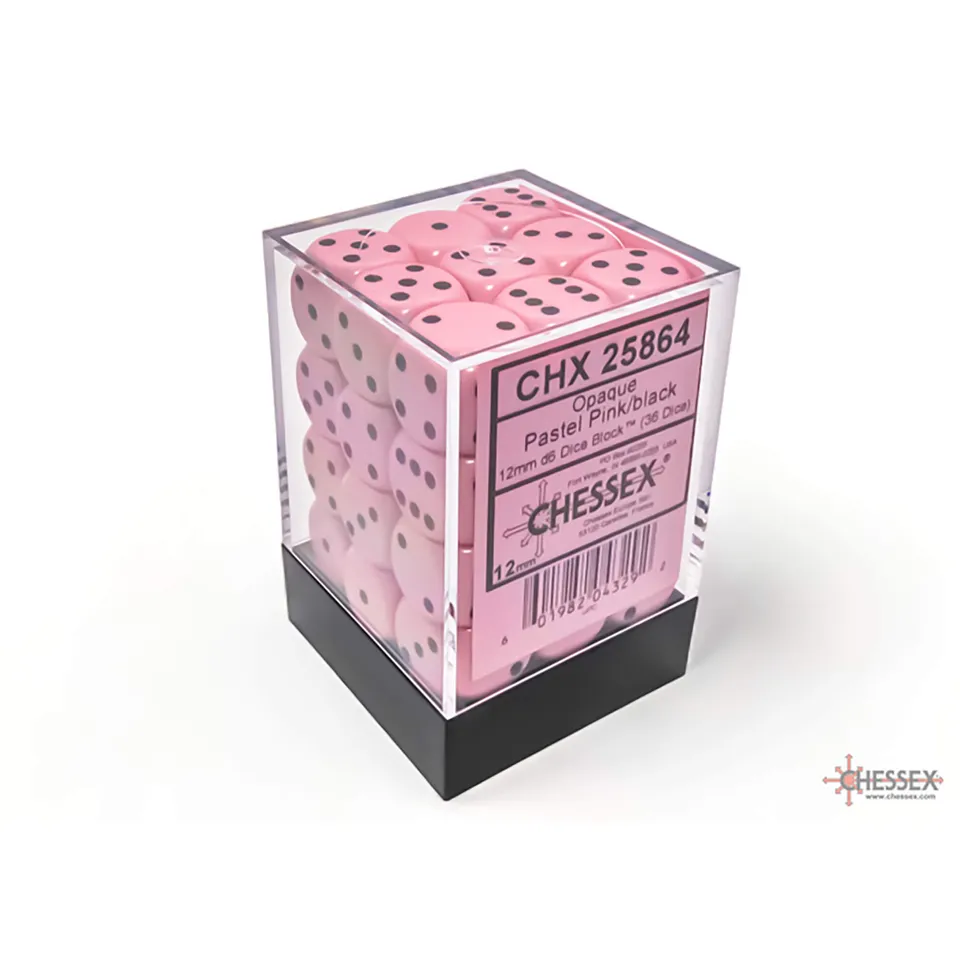Chessex Opaque CHX25864 šestistěnné kostky Pink Black 36ks