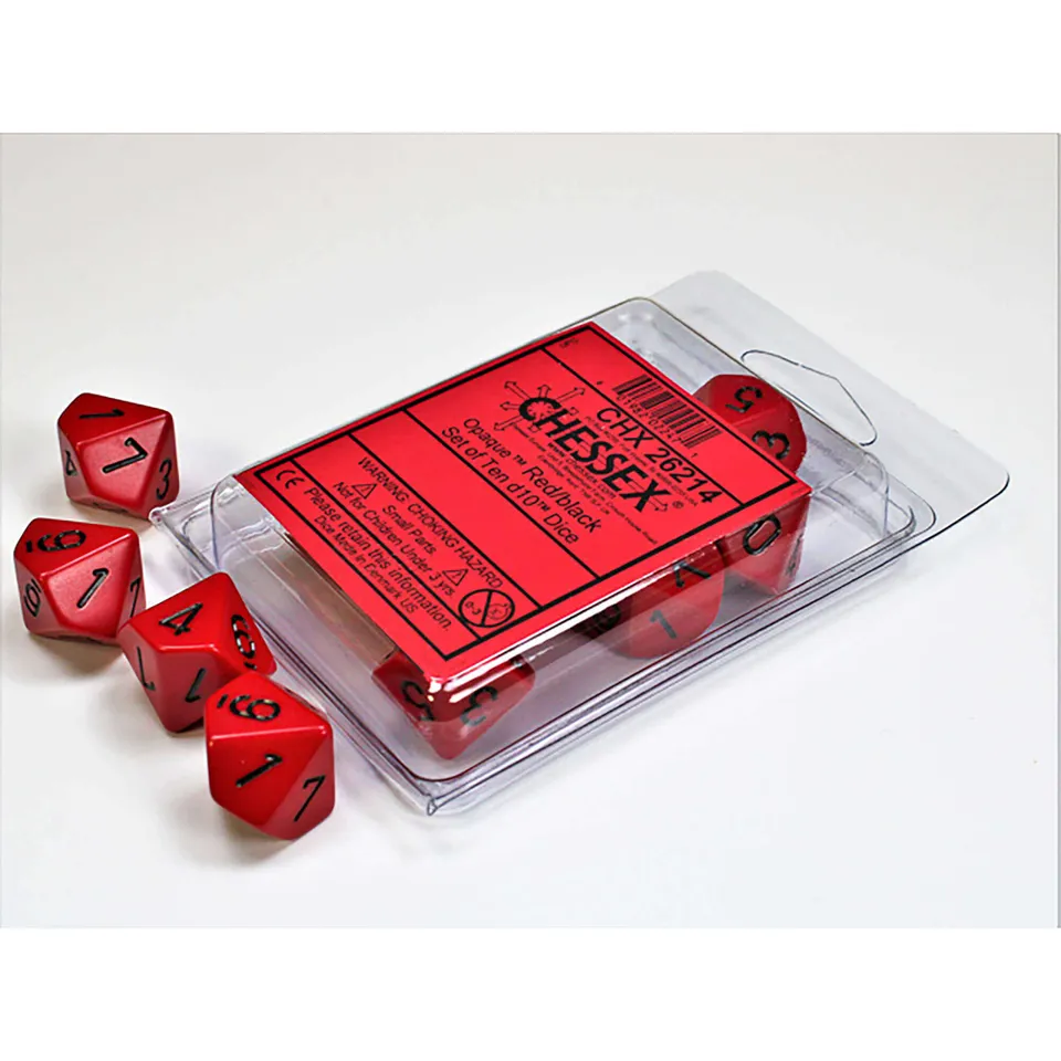 Chessex Opaque D10 sada kostek red black 10 ks